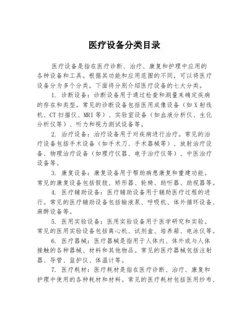 医疗设备分类目录