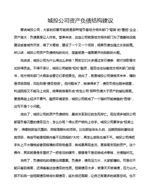 城投公司资产负债结构建议