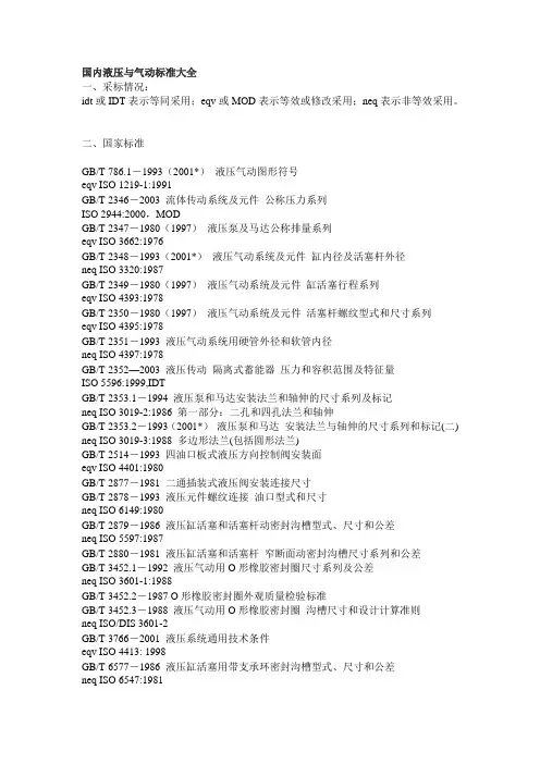 国内液压与气动标准大全