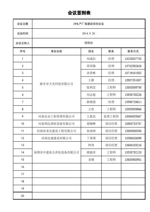 会议签到表模板