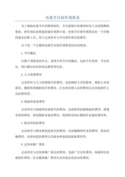 电视节目制作预算表