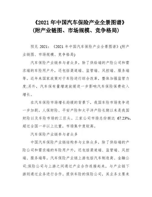 《2021年中国汽车保险产业全景图谱》(附产业链图、市场规模、竞争格局)