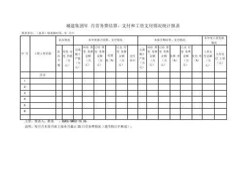 劳务费结算、支付和工资支付情况统计报表