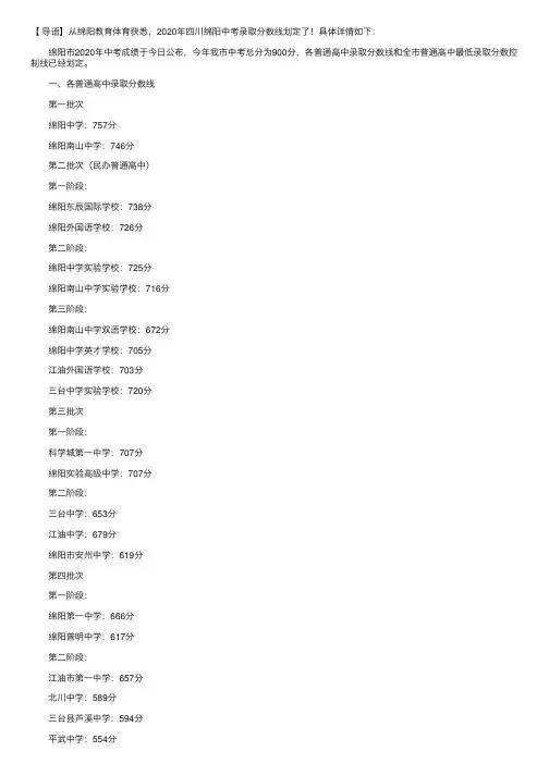 2020年四川绵阳中考录取分数线划定！