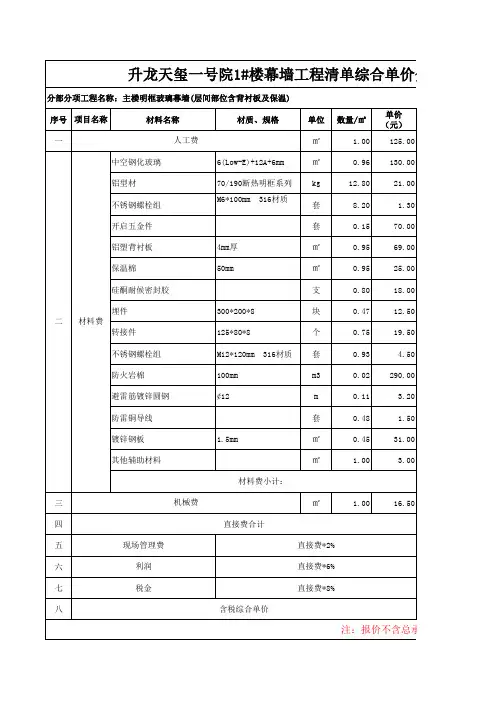 外幕墙报价清单模板