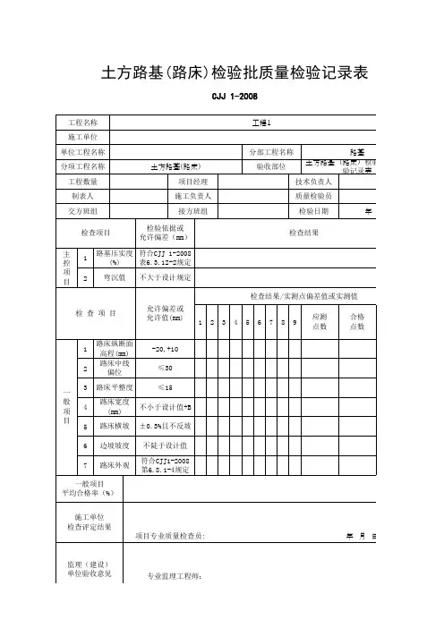 土方路基(路床)检验批质量检验记录表
