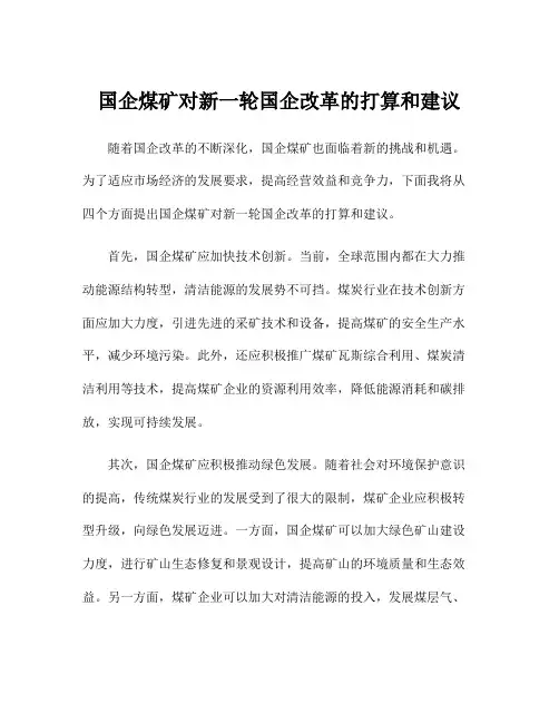 国企煤矿对新一轮国企改革的打算和建议