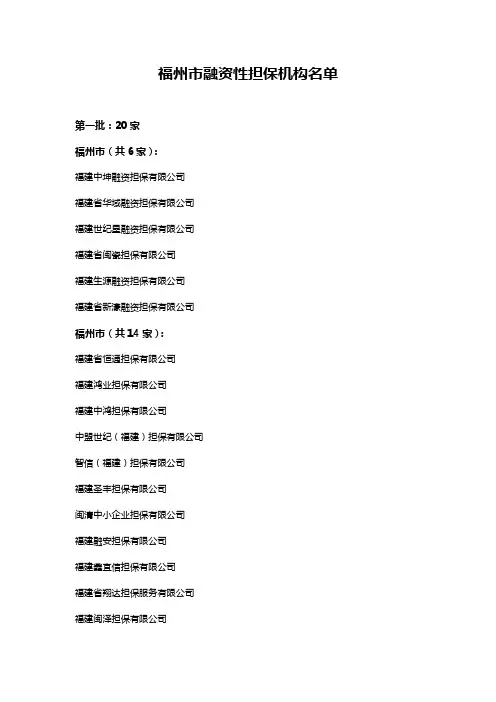 福州市融资性担保机构名单