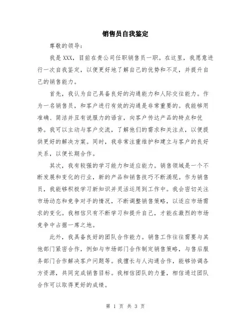 销售员自我鉴定