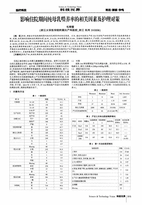 影响住院期间纯母乳喂养率的相关因素及护理对策