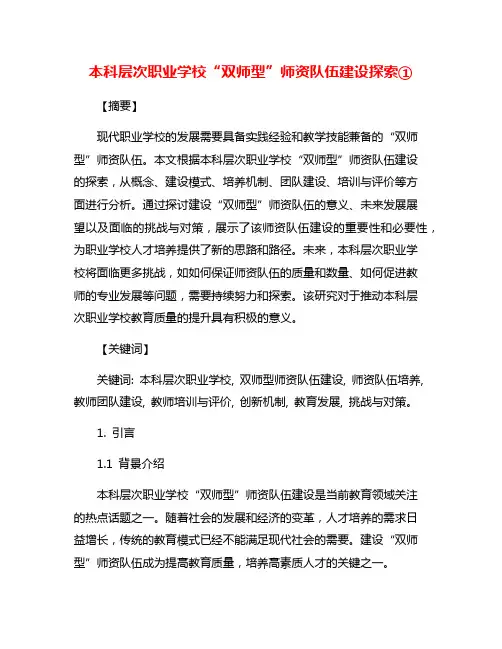 本科层次职业学校“双师型”师资队伍建设探索①
