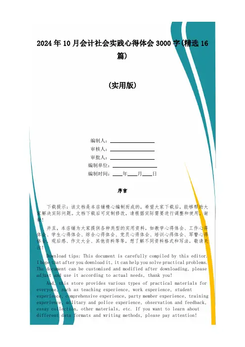 2024年10月会计社会实践心得体会3000字(精选16篇)