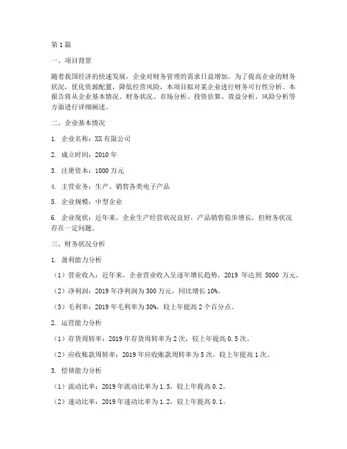 一个财务可行性分析报告(3篇)