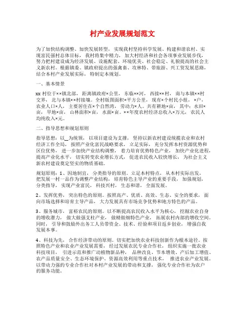 村产业发展规划范文