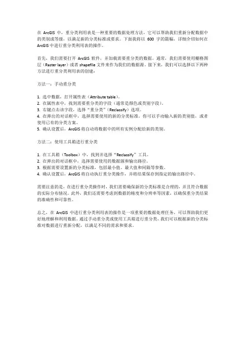 arcgis重分类利用表