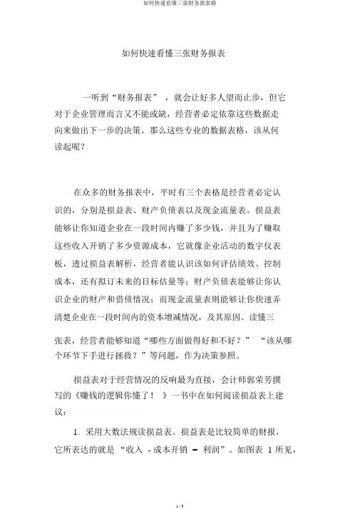如何快速看懂三张财务报表格