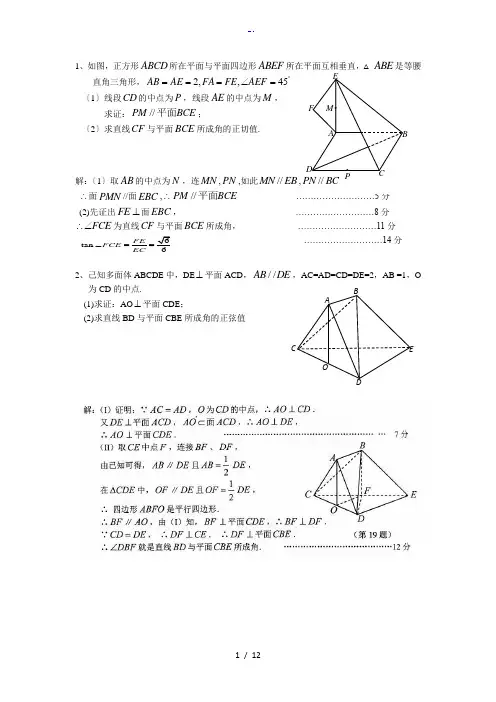 立体几何大题训练及问题详解