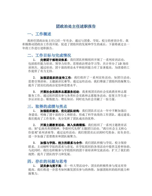 团政治处主任述职报告