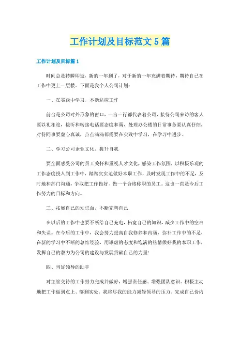 工作计划及目标范文5篇