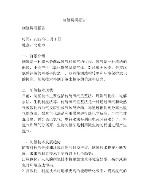 制氢调研报告