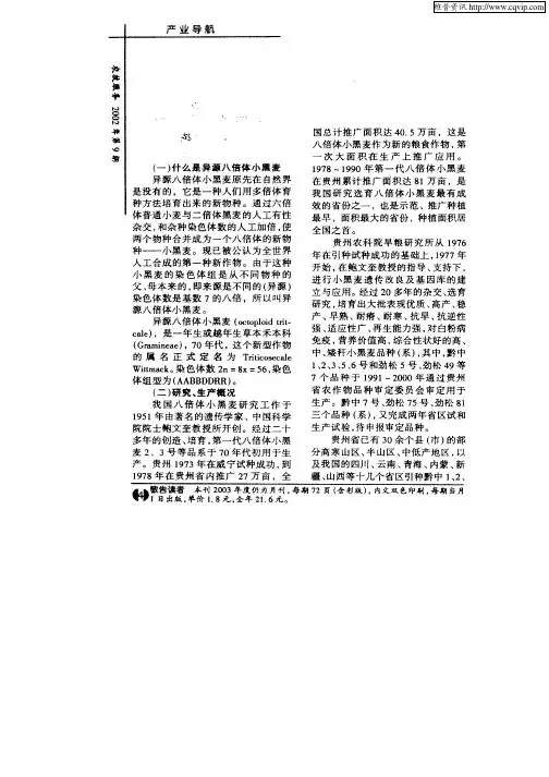 大有发展前途的新型作物—异源八倍体小黑麦