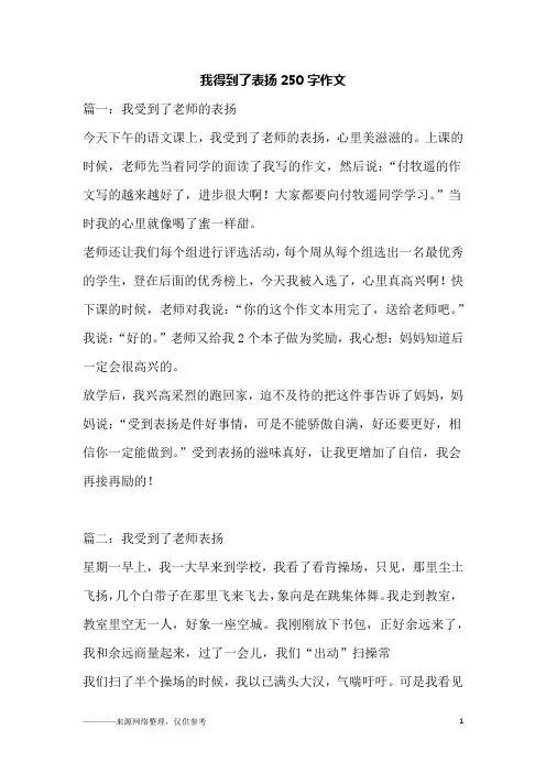 我得到了表扬250字作文