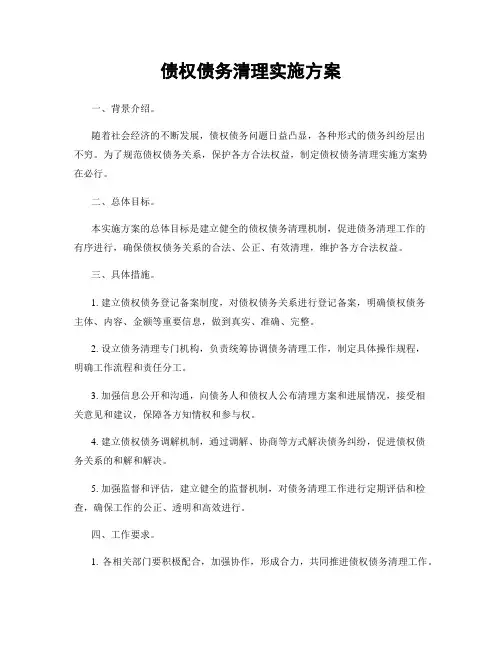 债权债务清理实施方案