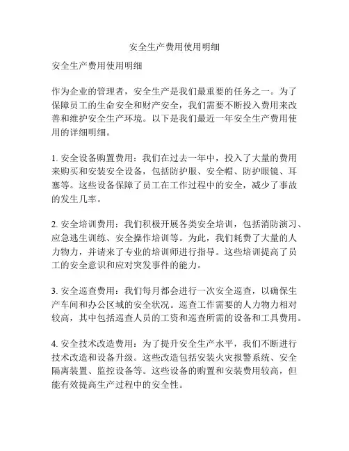 安全生产费用使用明细