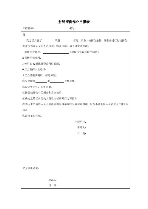 射线作业申请表