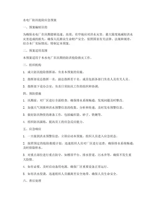 水电厂防汛抢险应急预案范文