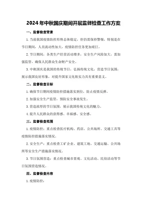 2024年中秋国庆期间开展监督检查工作方案