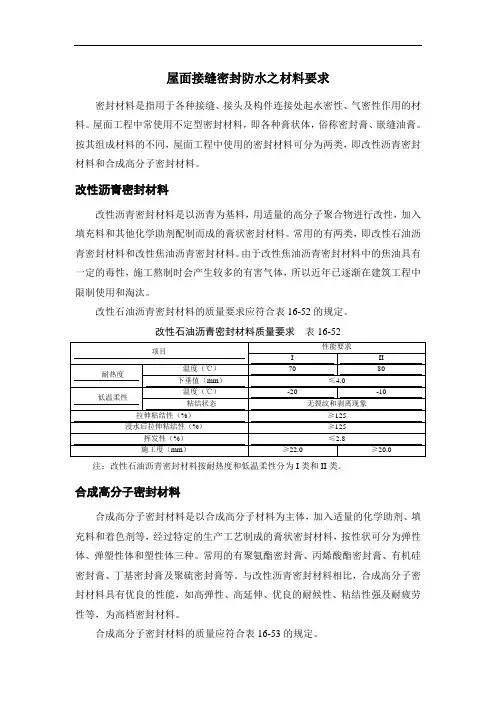 屋面接缝密封防水之材料要求