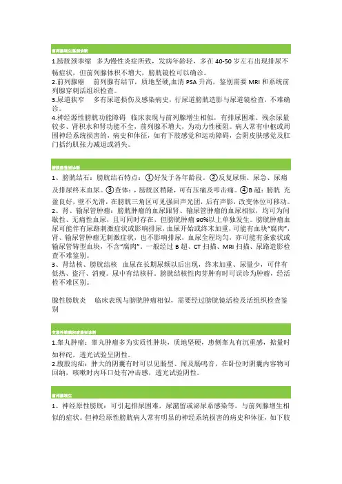 泌尿系统疾病鉴别诊断