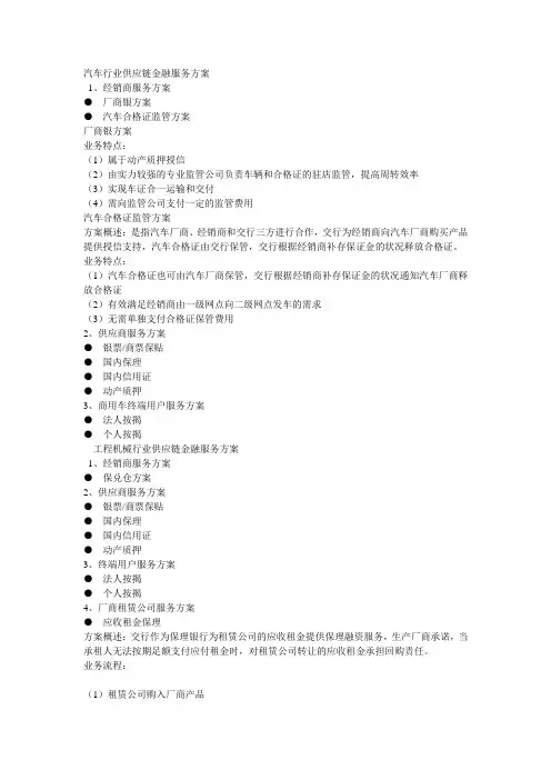 银行汽车行业供应链金融服务方案