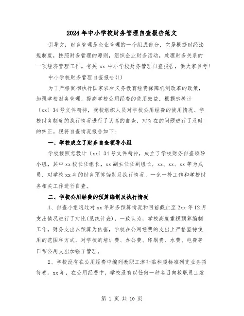 2024年中小学校财务管理自查报告范文(三篇)