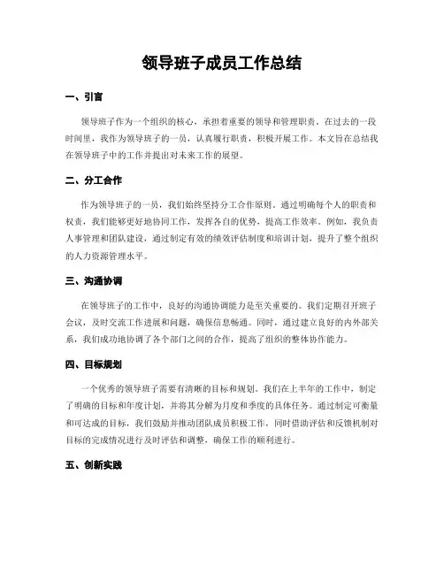 领导班子成员工作总结