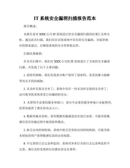 IT系统安全漏洞扫描报告范本