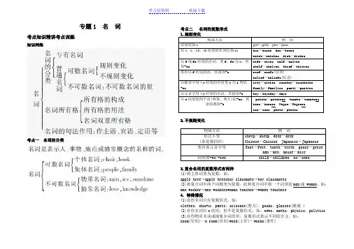 中考英语复习语法专题  名词