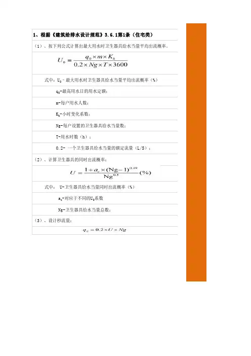 给排水常用设计计算汇总表