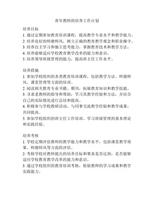 青年教师的培养工作计划
