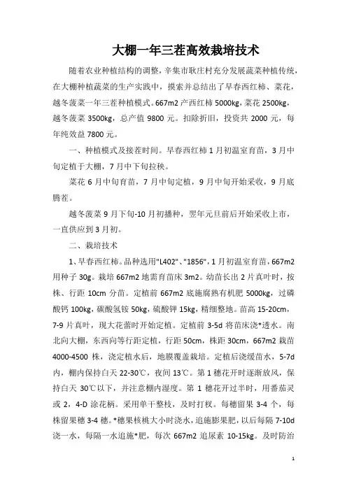 大棚一年三茬高效栽培技术