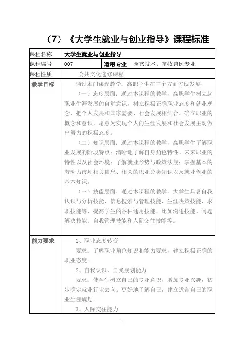 《大学生就业与创业指导》课程标准)