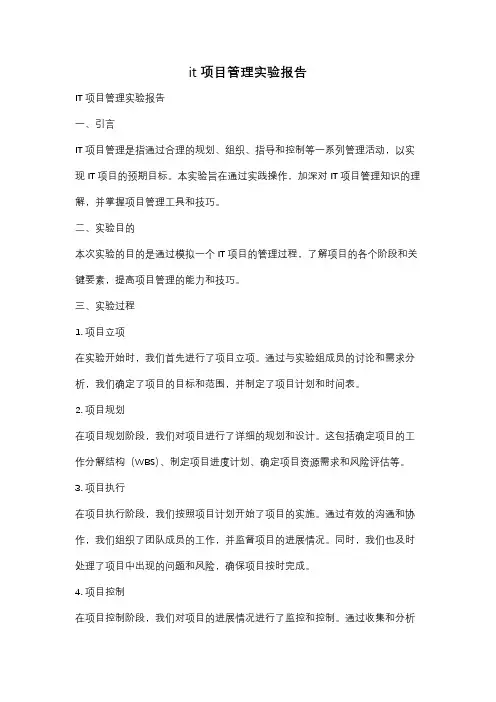 it项目管理实验报告