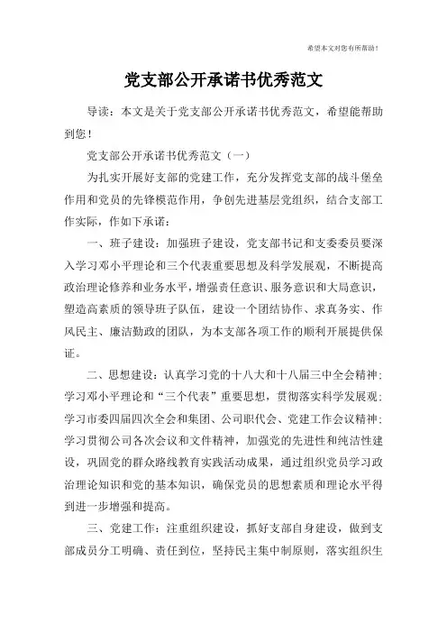 党支部公开承诺书优秀范文