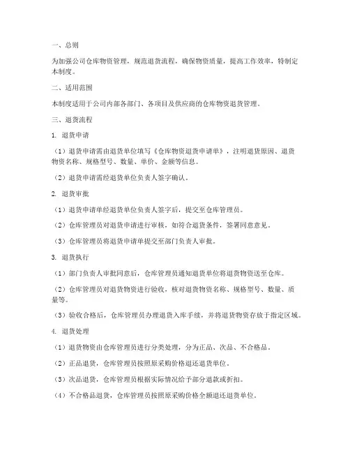 仓库物资退货管理制度
