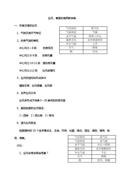 台风寒潮和梅雨教学案