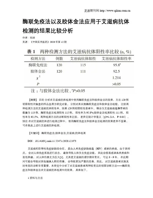 酶联免疫法以及胶体金法应用于艾滋病抗体检测的结果比较分析