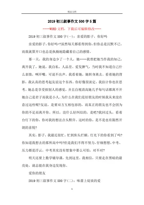 2019初三叙事作文500字5篇