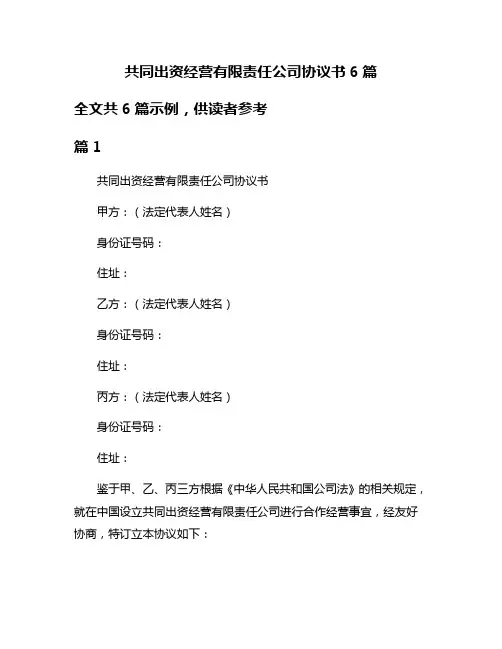 共同出资经营有限责任公司协议书6篇