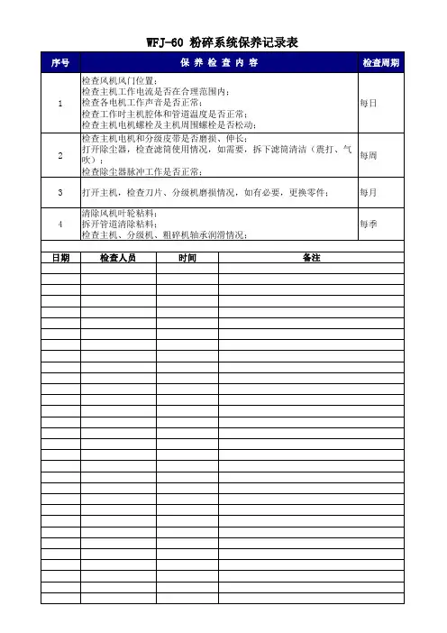 粉碎机保养记录表